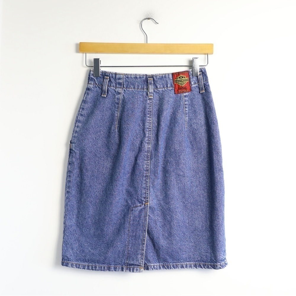 Vintage 80s 90s Hollywood Era denim mini skirt high waist XS XXS - Picture 2 of 8